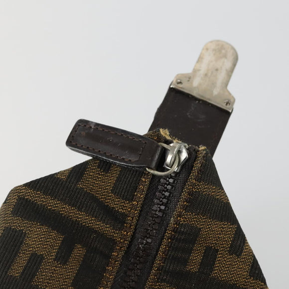 FENDI Zucca Canvas Pouch Hand Bag Black Brown Auth 153070