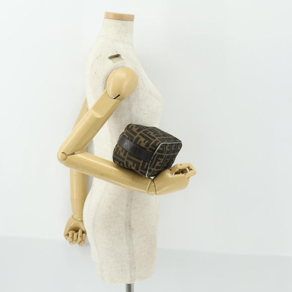 FENDI Zucca Canvas Pouch Hand Bag Black Brown Auth 153070