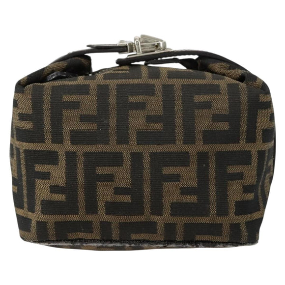 FENDI Zucca Canvas Pouch Hand Bag Black Brown Auth 153070