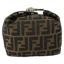 FENDI Zucca Canvas Pouch Hand Bag Black Brown Auth 153070-2