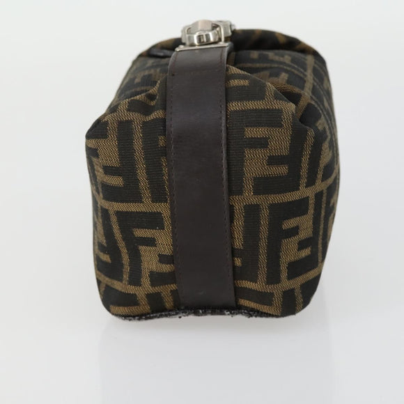 FENDI Zucca Canvas Pouch Hand Bag Black Brown Auth 153070