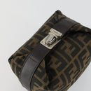 FENDI Zucca Canvas Pouch Hand Bag Black Brown Auth 153070-6