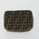 FENDI Zucca Canvas Pouch Hand Bag Black Brown Auth 153070-6