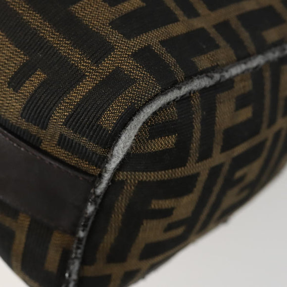 FENDI Zucca Canvas Pouch Hand Bag Black Brown Auth 153070
