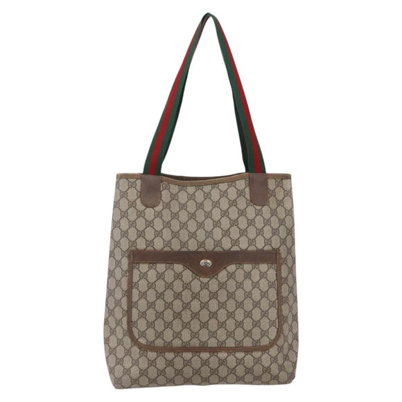 GUCCI GG Supreme Web Sherry Line Tote Bag PVC Beige Red 39 02 003 Auth 153071