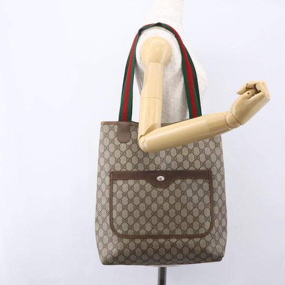 GUCCI GG Supreme Web Sherry Line Tote Bag PVC Beige Red 39 02 003 Auth 153071