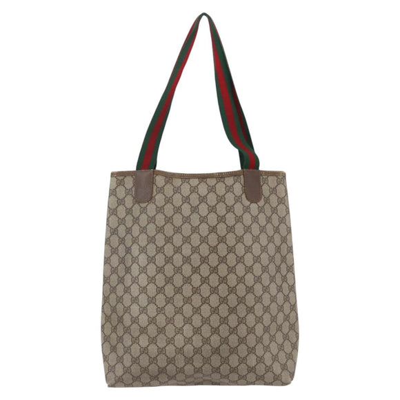 GUCCI GG Supreme Web Sherry Line Tote Bag PVC Beige Red 39 02 003 Auth 153071