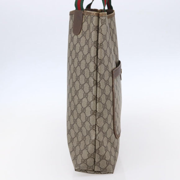GUCCI GG Supreme Web Sherry Line Tote Bag PVC Beige Red 39 02 003 Auth 153071