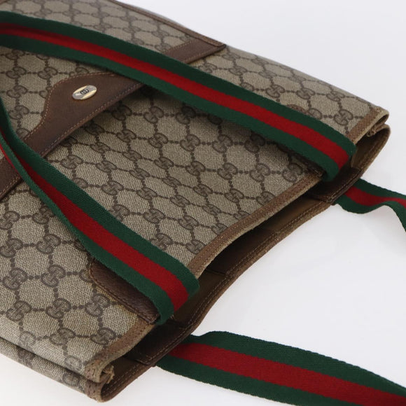 GUCCI GG Supreme Web Sherry Line Tote Bag PVC Beige Red 39 02 003 Auth 153071