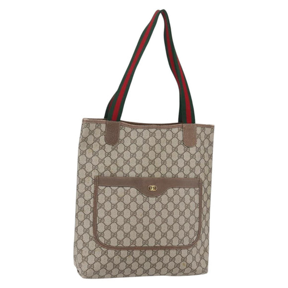 GUCCI GG Supreme Web Sherry Line Tote Bag PVC Beige Red 39 02 003 Auth 153072