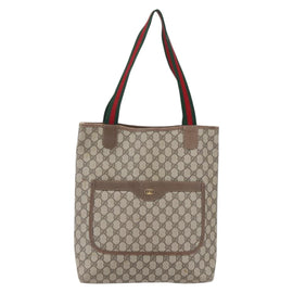 GUCCI GG Supreme Web Sherry Line Tote Bag PVC Beige Red 39 02 003 Auth 153072 - 0