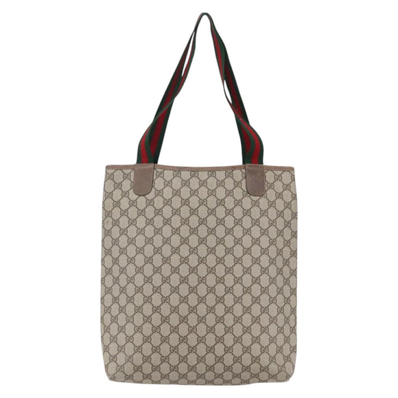 GUCCI GG Supreme Web Sherry Line Tote Bag PVC Beige Red 39 02 003 Auth 153072