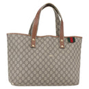 GUCCI GG Supreme Web Sherry Line Tote Bag PVC Beige Red 211134 Auth 153074-1