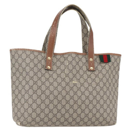GUCCI GG Supreme Web Sherry Line Tote Bag PVC Beige Red 211134 Auth 153074