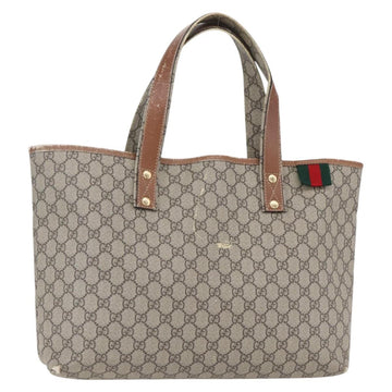 GUCCI GG Supreme Web Sherry Line Tote Bag PVC Beige Red 211134 Auth 153074