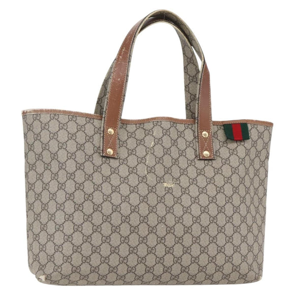 GUCCI GG Supreme Web Sherry Line Tote Bag PVC Beige Red 211134 Auth 153074