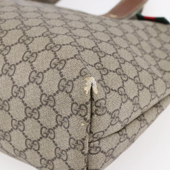 GUCCI GG Supreme Web Sherry Line Tote Bag PVC Beige Red 211134 Auth 153074