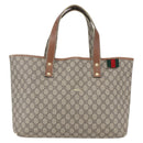 GUCCI GG Supreme Web Sherry Line Tote Bag PVC Beige Red 211134 Auth 153074-13