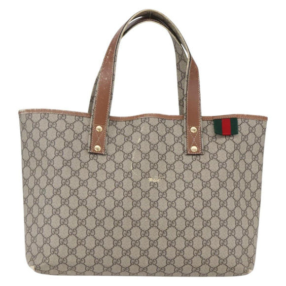GUCCI GG Supreme Web Sherry Line Tote Bag PVC Beige Red 211134 Auth 153074
