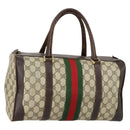 GUCCI GG Supreme Web Sherry Line Hand Bag PVC Beige Gold Auth 153076-1