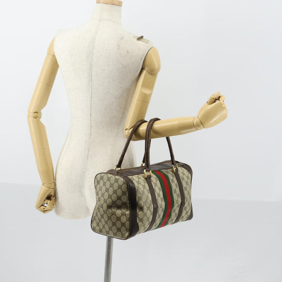 GUCCI GG Supreme Web Sherry Line Hand Bag PVC Beige Gold Auth 153076