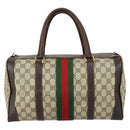 GUCCI GG Supreme Web Sherry Line Hand Bag PVC Beige Gold Auth 153076-2