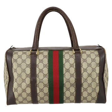 GUCCI GG Supreme Web Sherry Line Hand Bag PVC Beige Gold Auth 153076 - 0