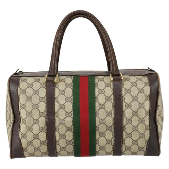 GUCCI GG Supreme Web Sherry Line Hand Bag PVC Beige Gold Auth 153076