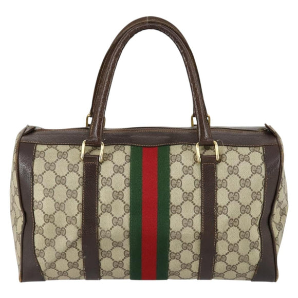 GUCCI GG Supreme Web Sherry Line Hand Bag PVC Beige Gold Auth 153076