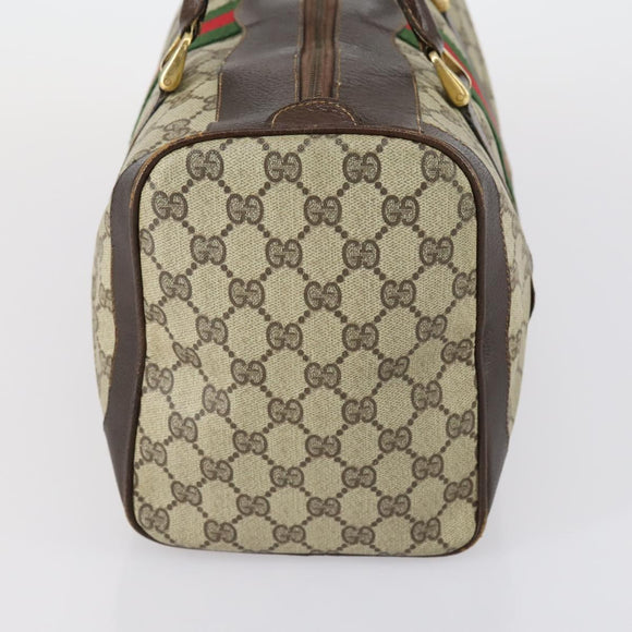 GUCCI GG Supreme Web Sherry Line Hand Bag PVC Beige Gold Auth 153076