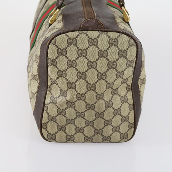 GUCCI GG Supreme Web Sherry Line Hand Bag PVC Beige Gold Auth 153076