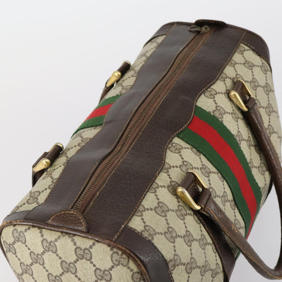 GUCCI GG Supreme Web Sherry Line Hand Bag PVC Beige Gold Auth 153076