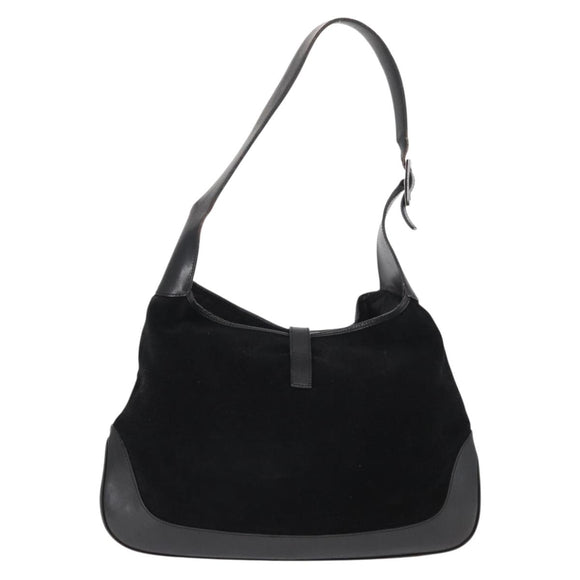 GUCCI Jackie Shoulder Bag Suede Leather Black Silver 001 3346 Auth 153079