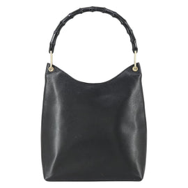 GUCCI Bamboo Hand Bag Leather Black Gold 001 2122 3006 Auth 153081 - 0
