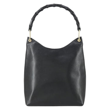 GUCCI Bamboo Hand Bag Leather Black Gold 001 2122 3006 Auth 153081 - 0