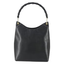 GUCCI Bamboo Hand Bag Leather Black Gold 001 2122 3006 Auth 153081-3