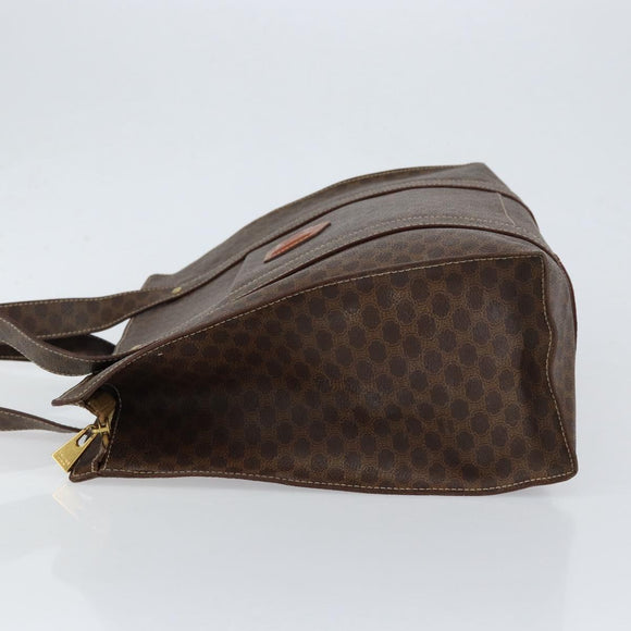 CELINE Macadam Canvas Tote Bag PVC Leather Brown Gold Auth 153082