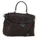 PRADA Hand Bag Leather 2way Brown Silver Auth 153083-1