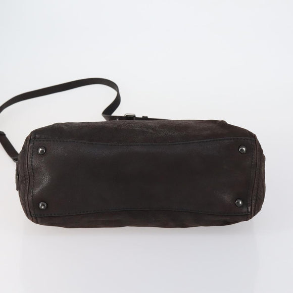 PRADA Hand Bag Leather 2way Brown Silver Auth 153083