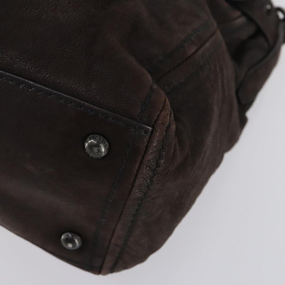 PRADA Hand Bag Leather 2way Brown Silver Auth 153083
