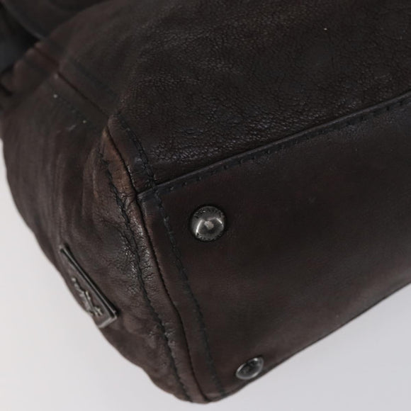 PRADA Hand Bag Leather 2way Brown Silver Auth 153083