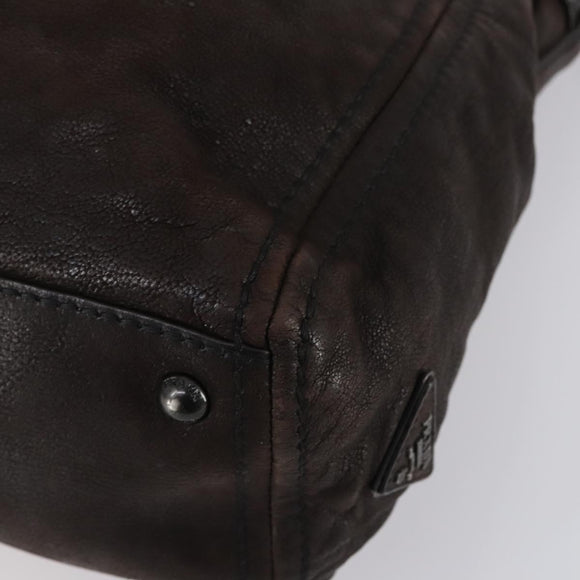 PRADA Hand Bag Leather 2way Brown Silver Auth 153083