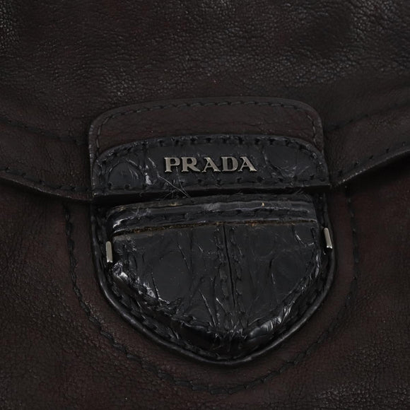 PRADA Hand Bag Leather 2way Brown Silver Auth 153083