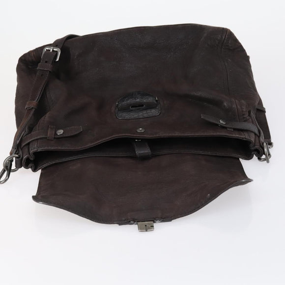 PRADA Hand Bag Leather 2way Brown Silver Auth 153083