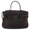 PRADA Hand Bag Leather 2way Brown Silver Auth 153083-13