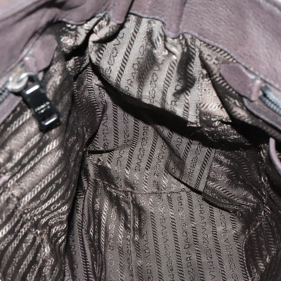 PRADA Hand Bag Leather 2way Brown Silver Auth 153083