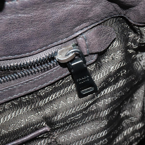 PRADA Hand Bag Leather 2way Brown Silver Auth 153083