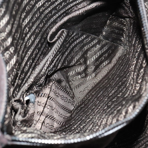 PRADA Hand Bag Leather 2way Brown Silver Auth 153083