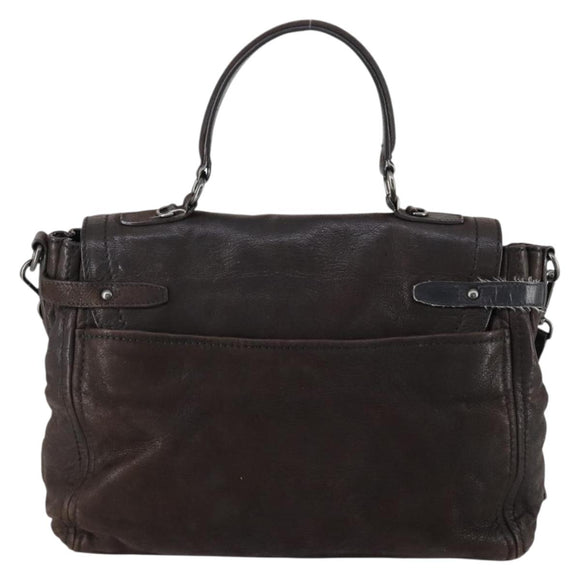 PRADA Hand Bag Leather 2way Brown Silver Auth 153083