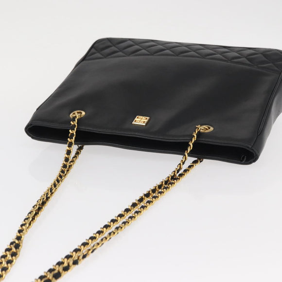 GIVENCHY Chain Shoulder Bag Leather Black Gold Auth 153095